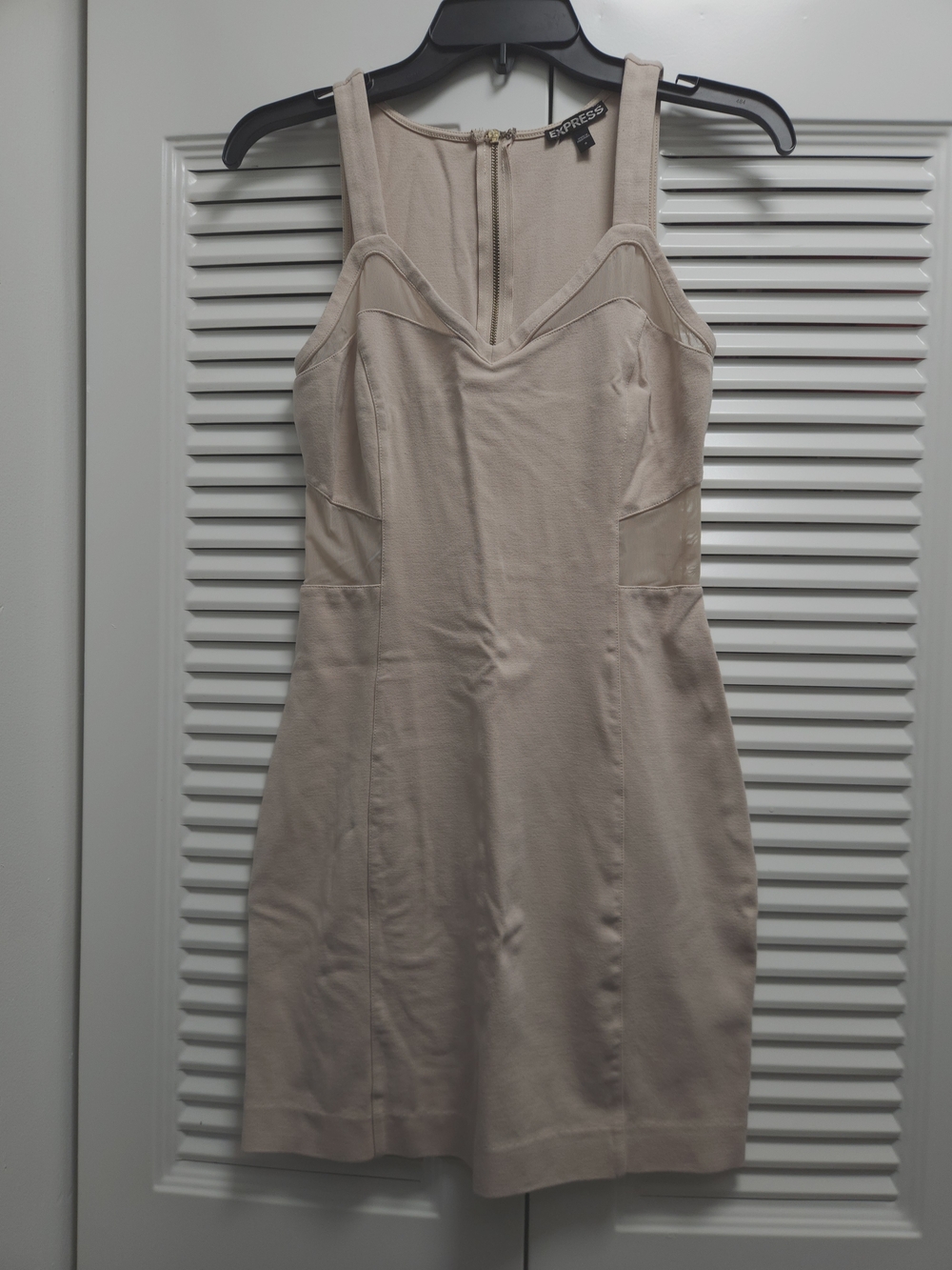 Express Beige Bodycon Dress Size 6 Sleeveless Zip Back Fitted Mini